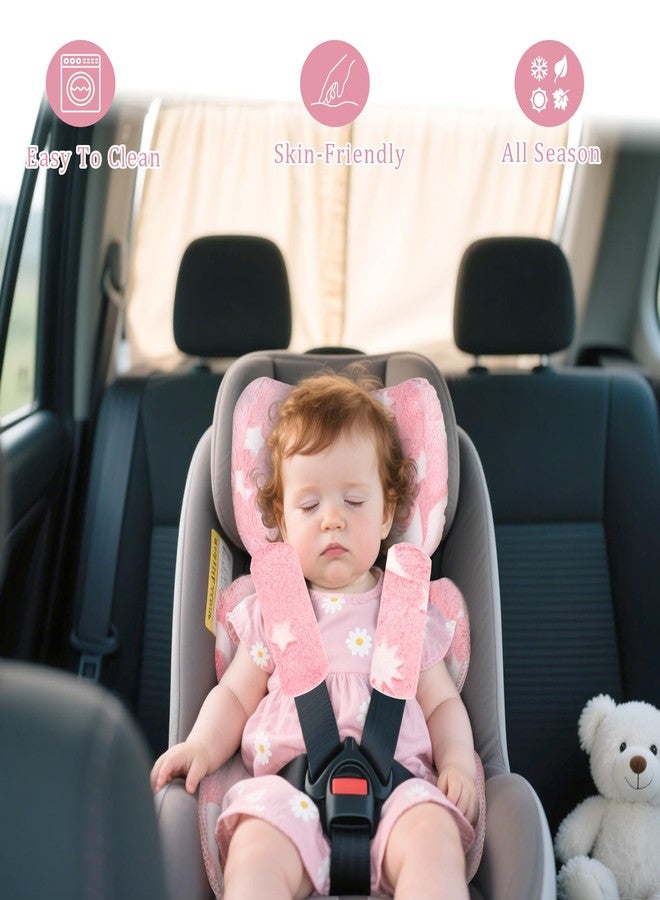 DAYEEBALL Infant Car Seat Insert Cushion, Baby Car Seat Head Body Support with 2 Extra Strap Paddings, Newborn Car Seat Insert for Baby Girls & Boys, Premature Carseat Cushion, Pink Moon and Star - Image 4